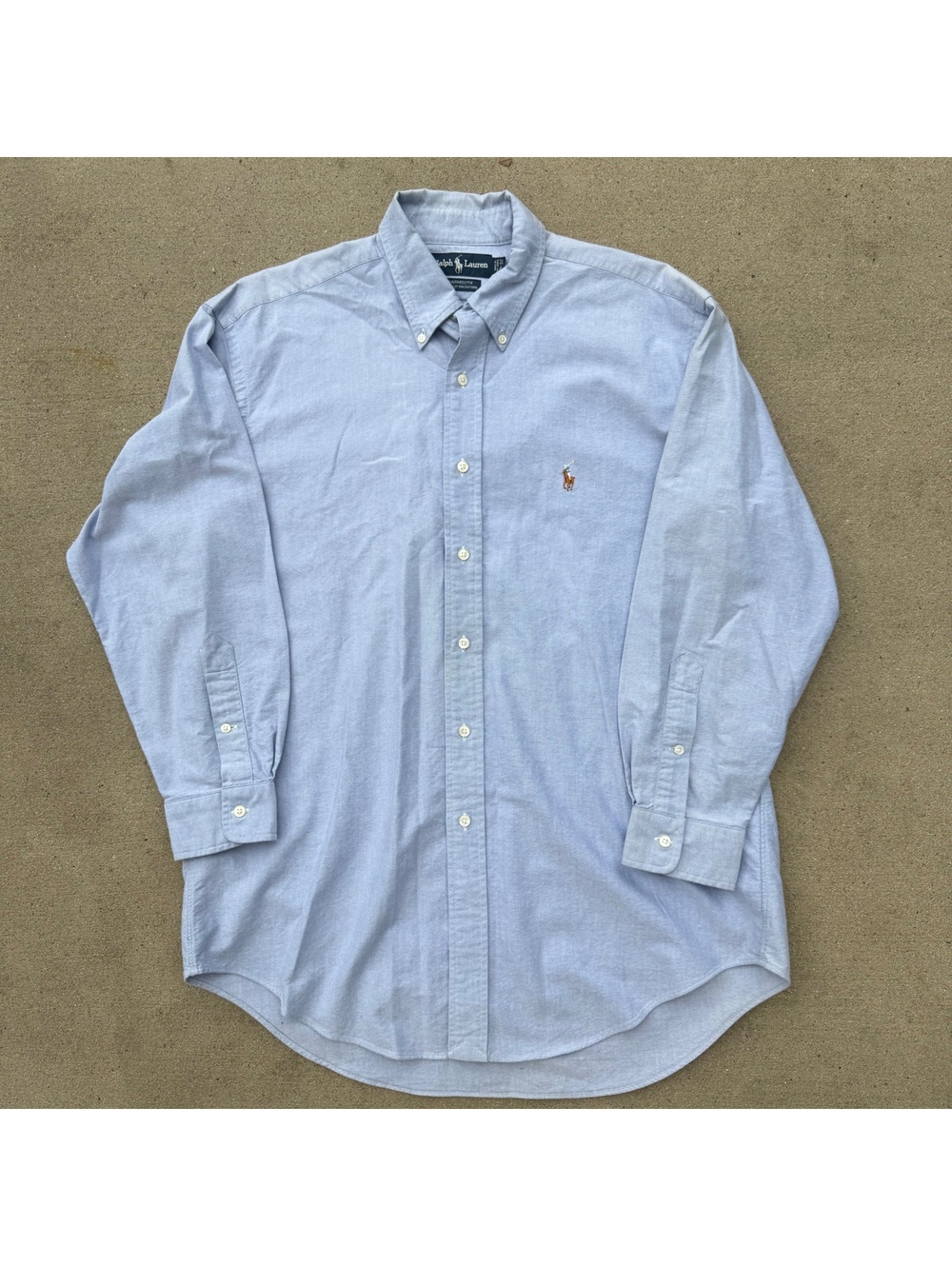 Ralph Lauren Yarmouth Mens Button-Down Oxford Shirt 16 32 Light Blue Cotton